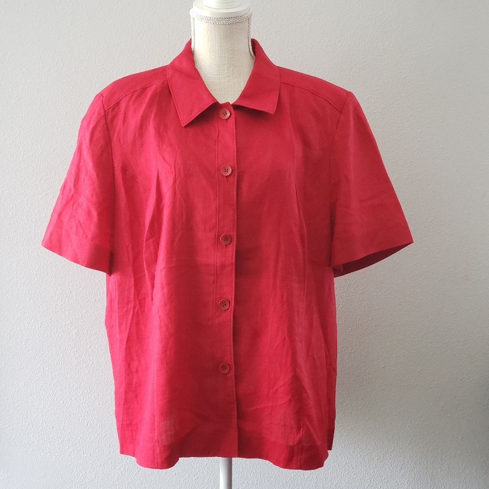 Red 100% Linen button  up Blouse Top Size 20 W